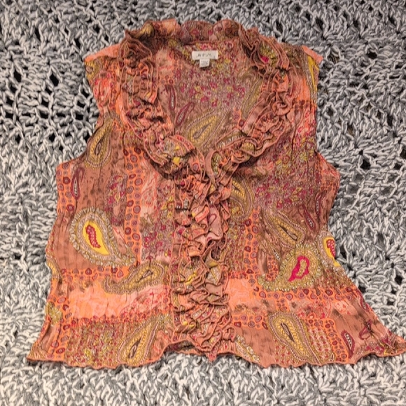 Jaipur Tops - Paisley Ruffle Blouse - Pink and Brown